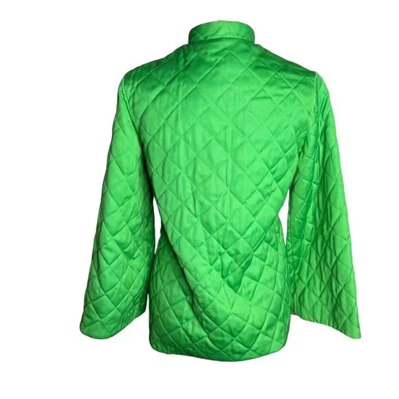 Vintage 70s Alfred Shaheen Quilted Asian Coat Small Green Frog Button Bell Sleev - Picture 4 of 6